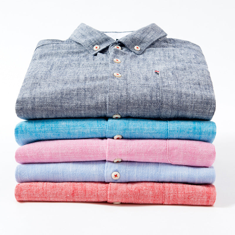 Men's Cotton Linen Square Collar Long Sleeve Cardigan