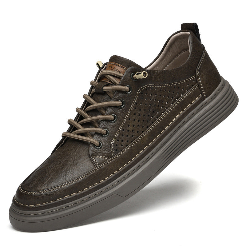 Mens Cowhide Casual Retro Breathable Shoes