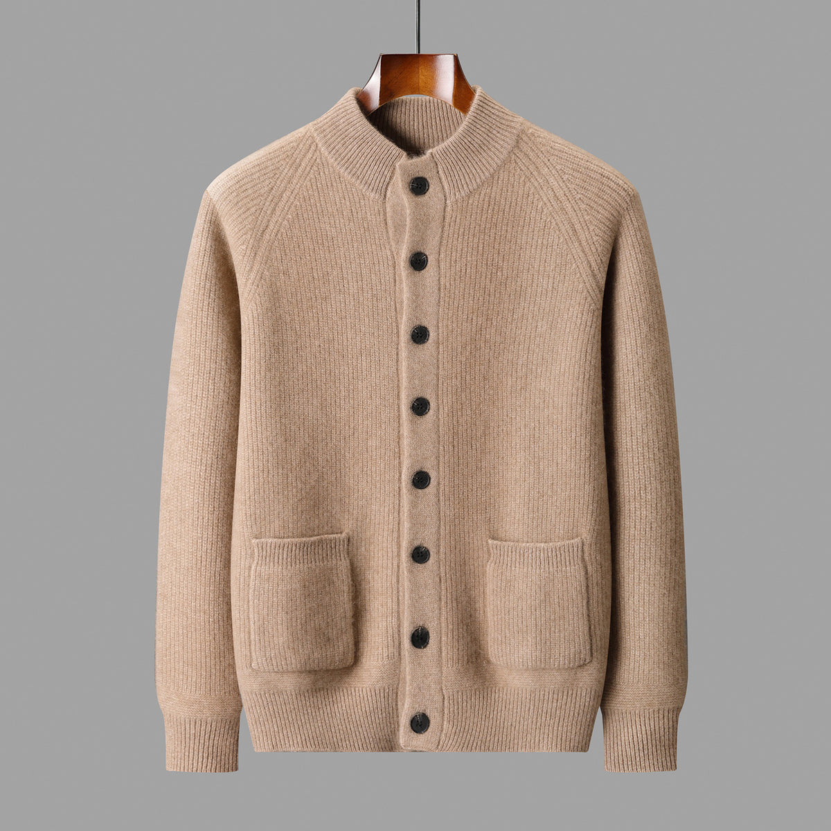 Men's Pure Cashmere V-Neck Cardigan Sweater Solid Color Long Sleeve Buttoned Knitwear
