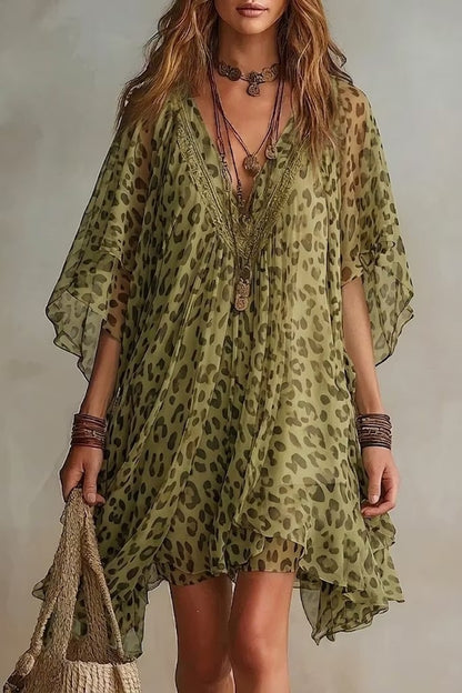 Womens V-Neck Chiffon Dress