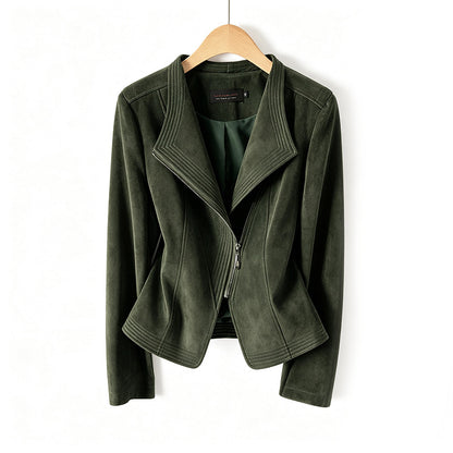 Womens PU Leather Biker Jacket Slim Fit Lapel Zipper