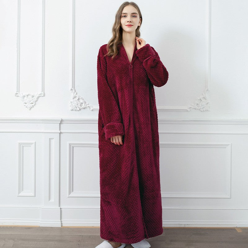 Flannel Nightdress, Bathrobe for Women, Fleece-Lined and Thickened