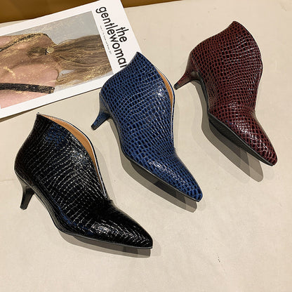 Women's Pointed Toe Patent Leather Short Boots