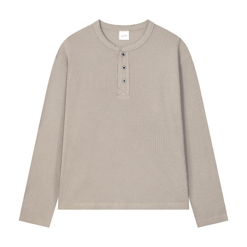 Men's Lightweight Waffle Knit Long Sleeve Henry Collar T-Shirt
