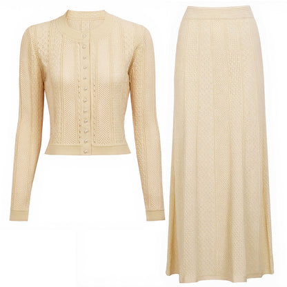 Women's long-sleeved knitted two-piece dress set