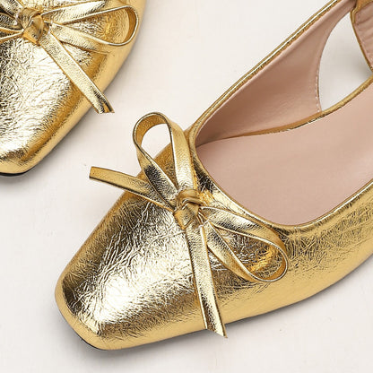 Womens French Style Gold Flat Sandals Closed Toe Mary Jane Shoes