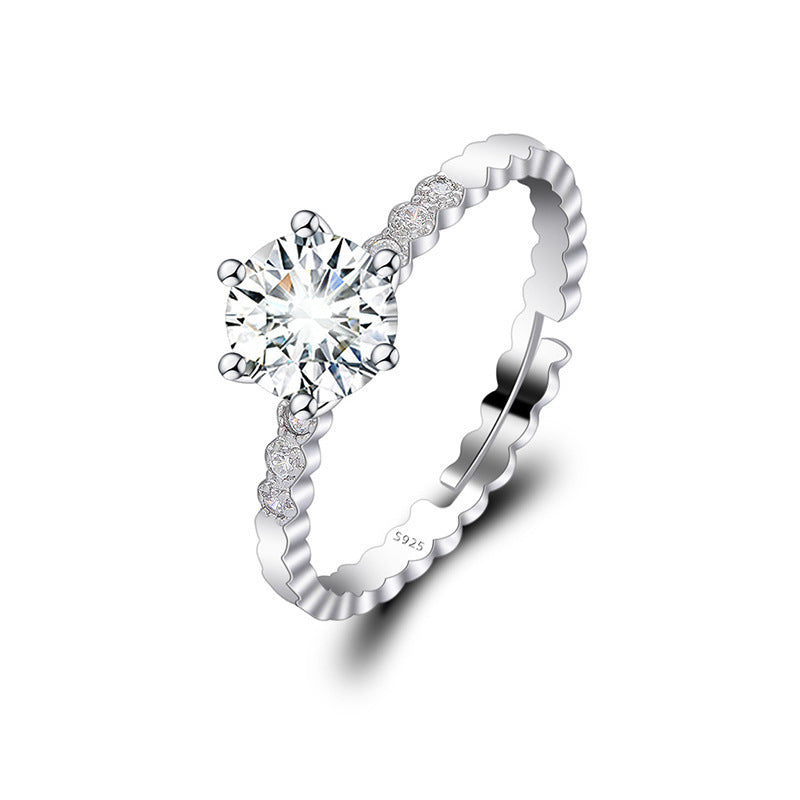 Adjustable Cubic Zirconia Ring Women Classic Six Claw Design