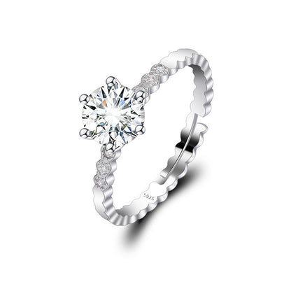 Adjustable Cubic Zirconia Ring Women Classic Six Claw Design
