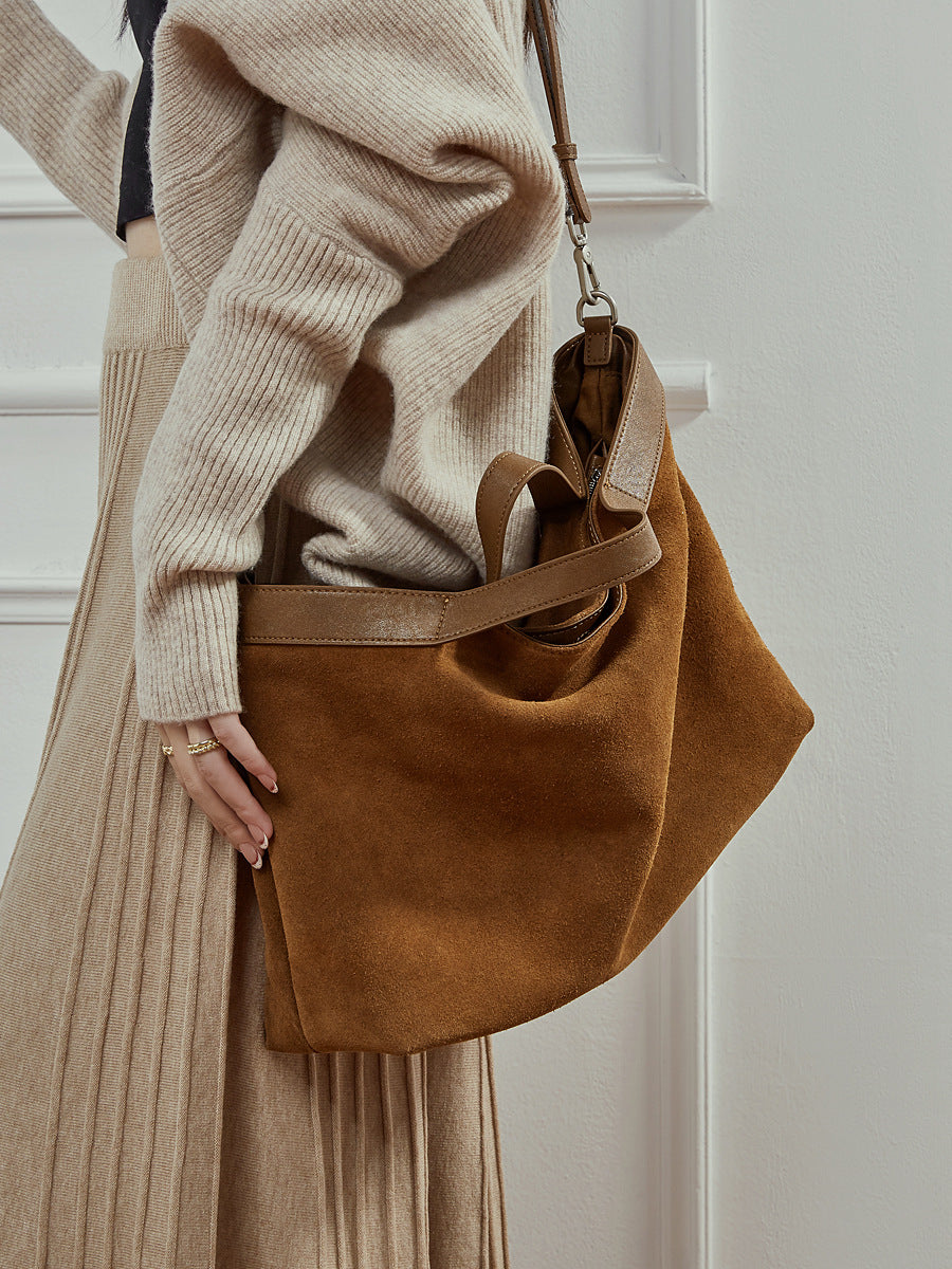 Retro matte leather large capacity commuter tote bag