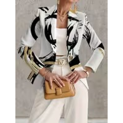 Women Printed Slim Fit Blazer Long Sleeve Suit Jacket