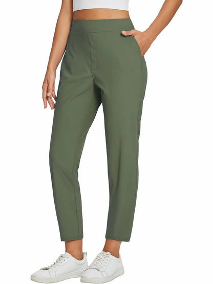 Womens High Waisted Elastic Pocket Casual Pants