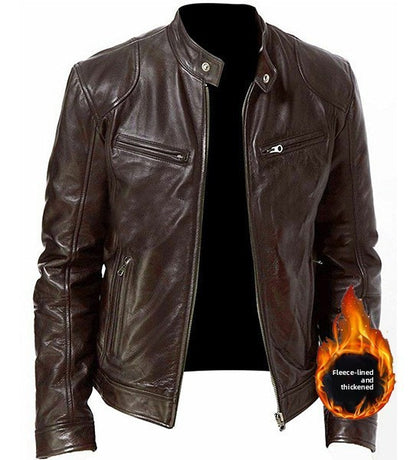 Mens Stand Collar Leather Jacket