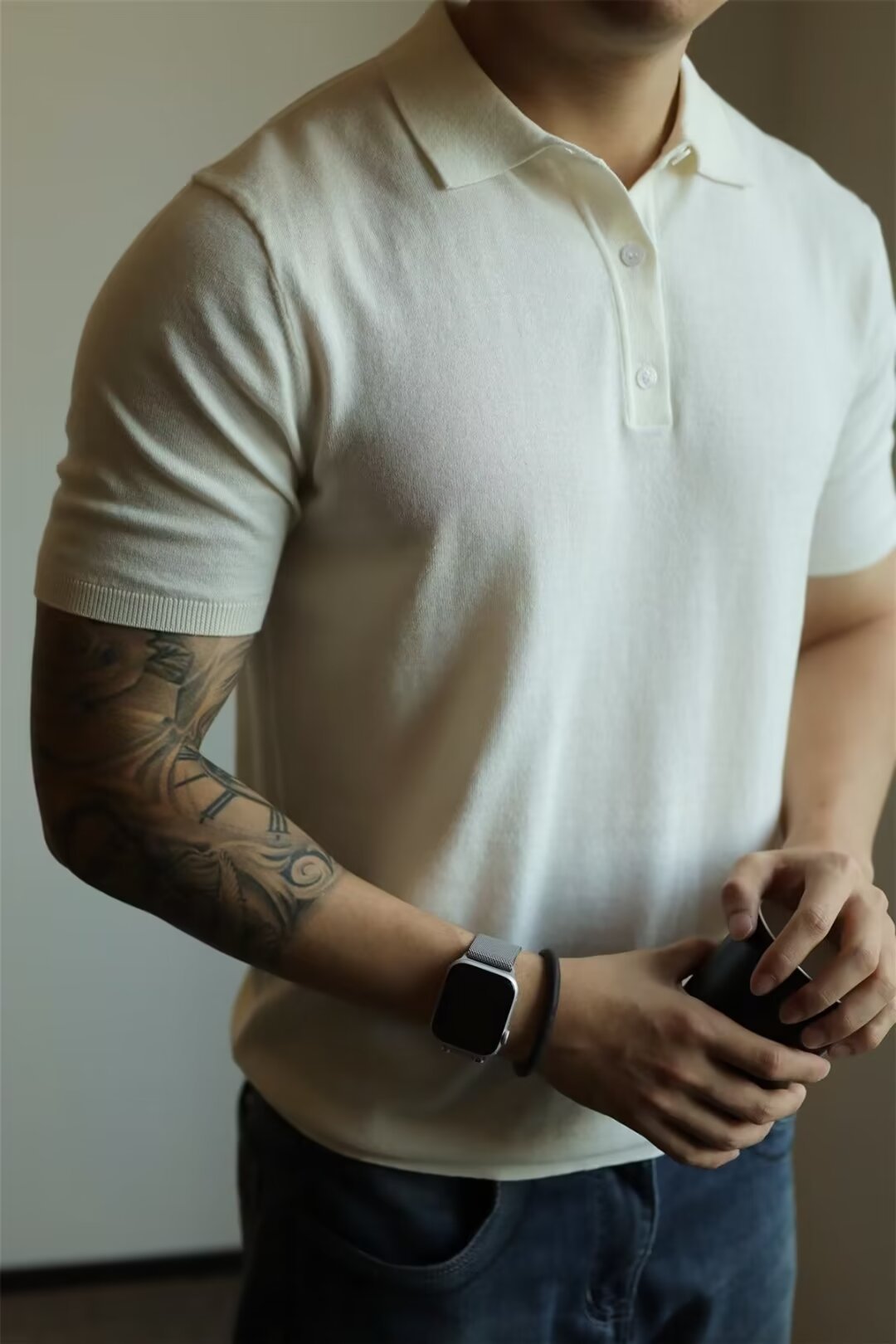 Fashion Casual Lapel Pure Color Polo Shirt Casual Knitted Short-Sleeved Men's Summer New Breathable Trendy Men's T-Shirt