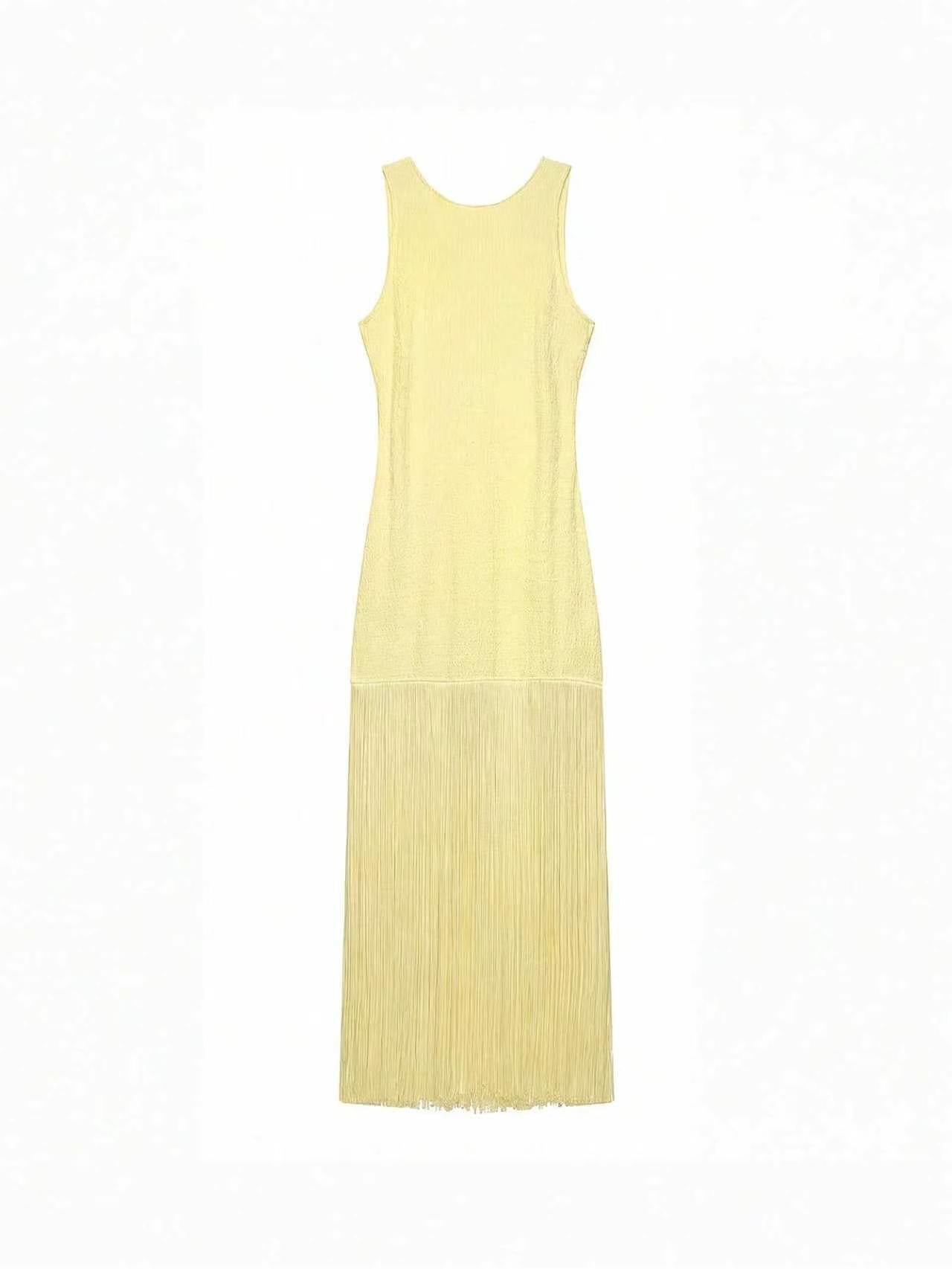 Retro jurk met kwastjes en open rug