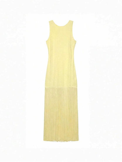 Retro jurk met kwastjes en open rug
