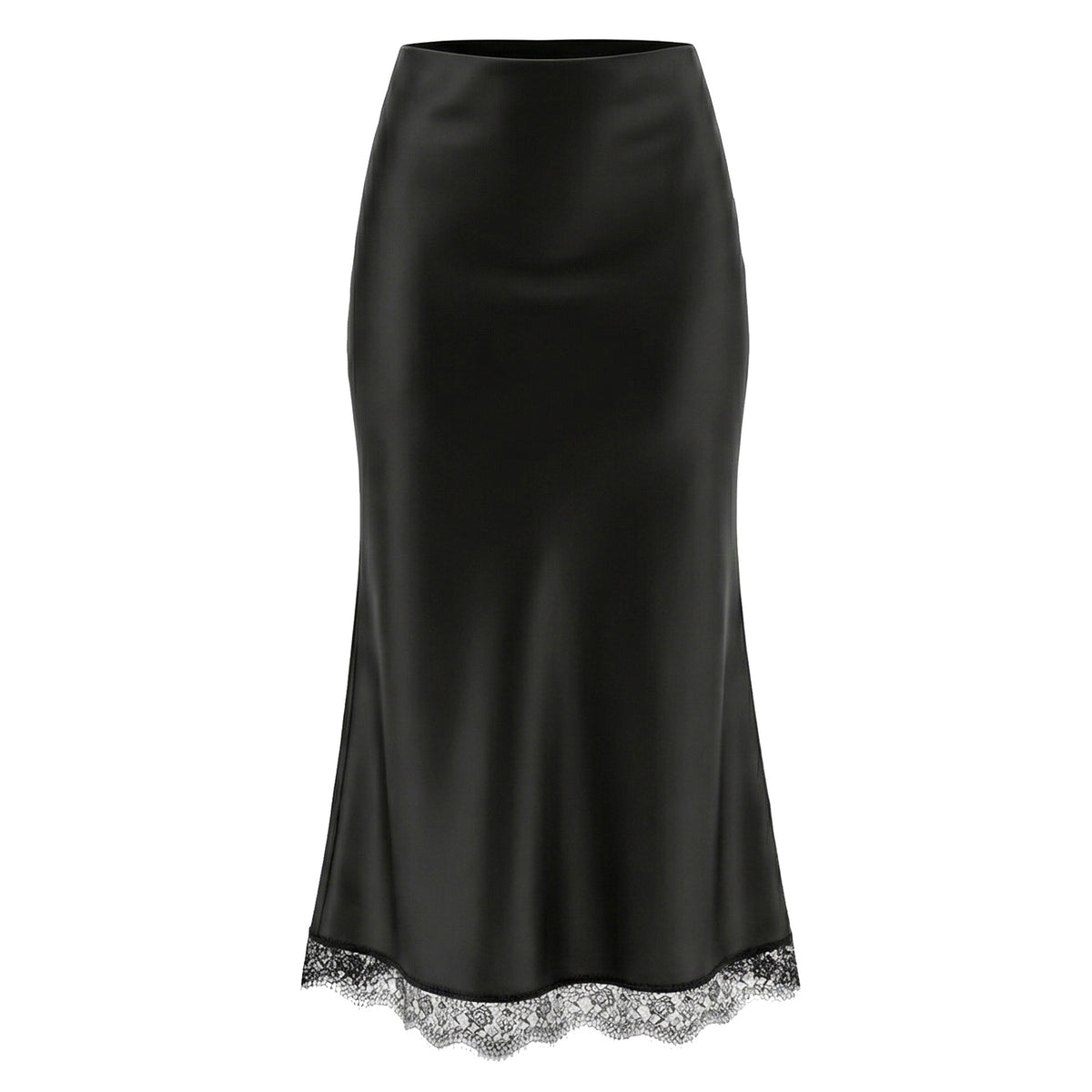 Women's High-Waisted Lace Satin A-Line Maxi Midi Skirt