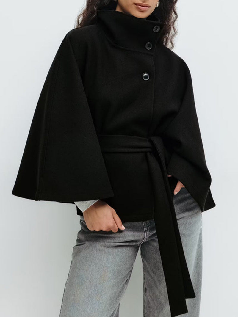 Elegant Stand Collar Cape Windbreaker Jacket