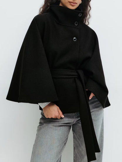 Elegant Stand Collar Cape Windbreaker Jacket