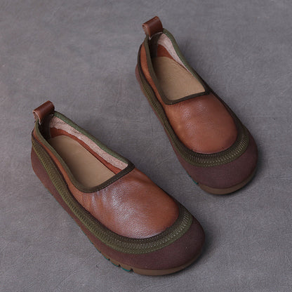 First Layer Cowhide Handmade Soft Bottom Colorblock Single-Layer Shoes