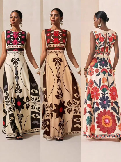 Printed Bohemian Sleeveless Long Dress