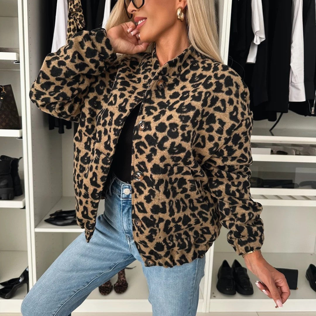 Women American Retro Leopard Print Loose Casual Jacket