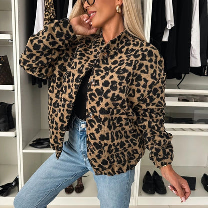 Women American Retro Leopard Print Loose Casual Jacket