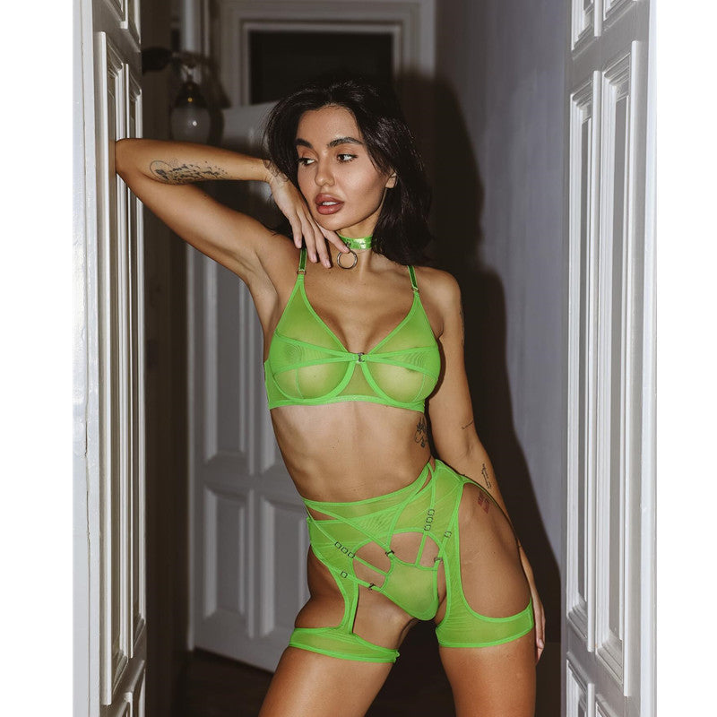Lace Halter Bra and Garter Lingerie Set