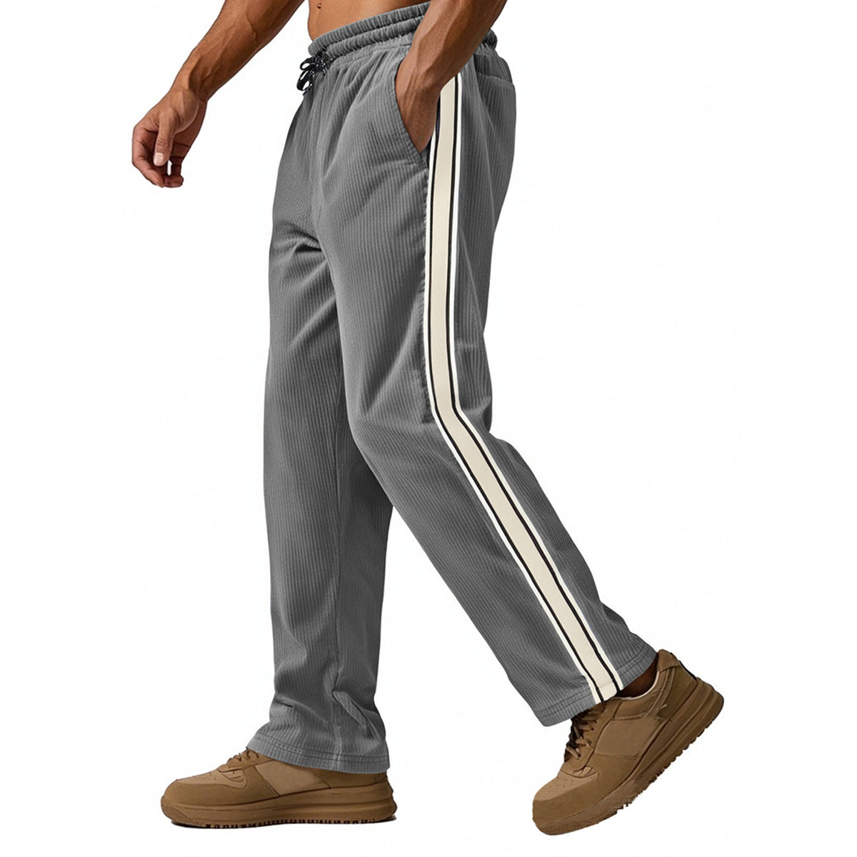 Men's Loose Fit Patchwork Corduroy Casual Pants with Drawstring