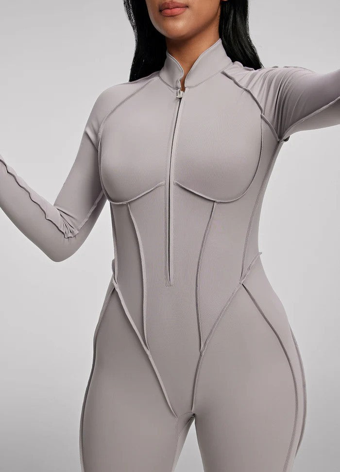 Yoga sports jumpsuit long sleeve zipper fitness suit for women