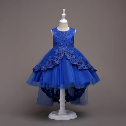 Childrens Evening Dress Lace Bow Diamond Sleeveless Performance Dress