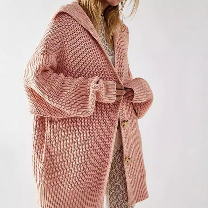 Women Loose Casual Solid Color Knitted Cardigan Sweater