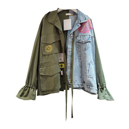 Women's patchwork color-matched denim coat