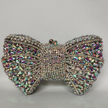Rhinestone Bow Evening Bag with Chain