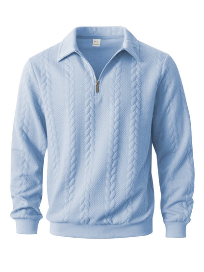 Men Jacquard Lapel Zip Up Jacket Casual Long Sleeve Sweatshirt