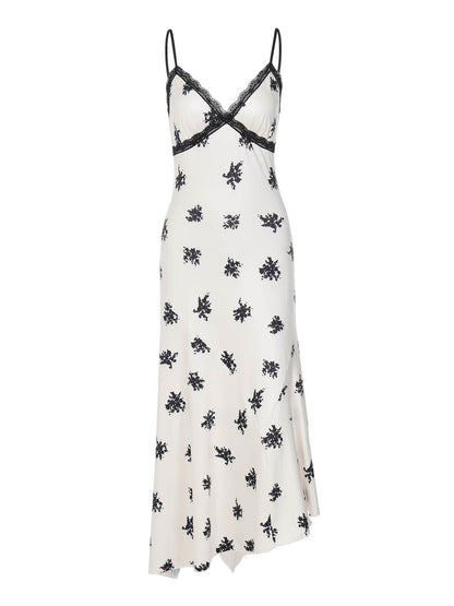 French Style Lace Splicing V-Neck Slim Suspender Dress