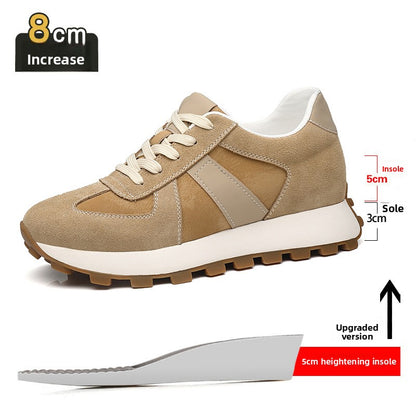 Mens Breathable Height Increasing Sneakers Genuine Cowhide Leisure Shoes