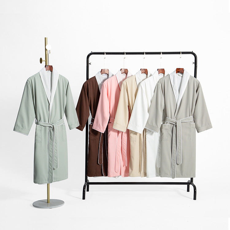 Unisex Long Hotel Bathrobe Double-Layer Gabardine