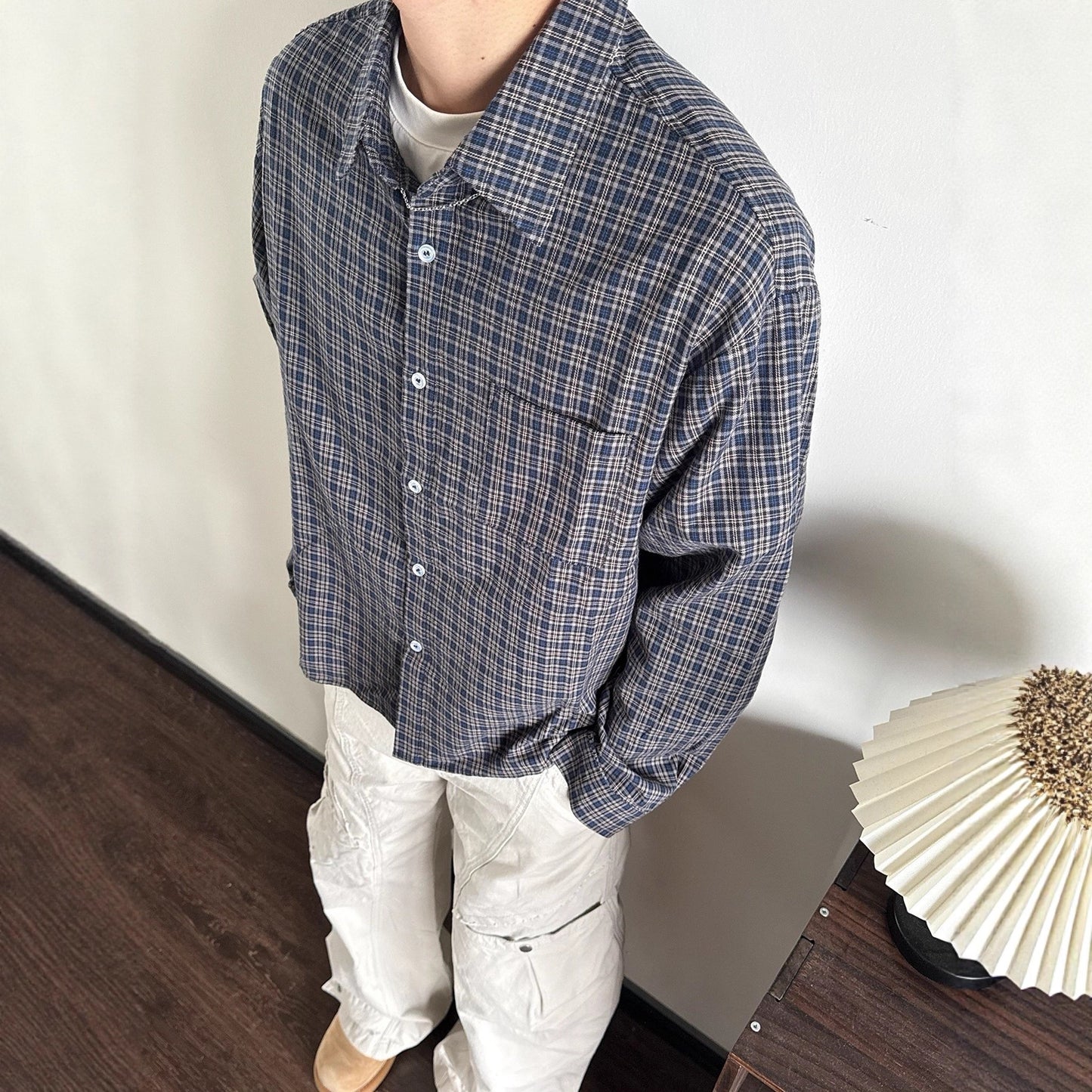 Cleanfit Men's Long Sleeve Plaid Shirt American Retro Cardigan Jacket