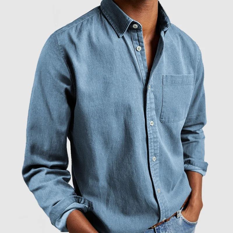Men's Solid Color Long Sleeve Lapel Casual Shirt