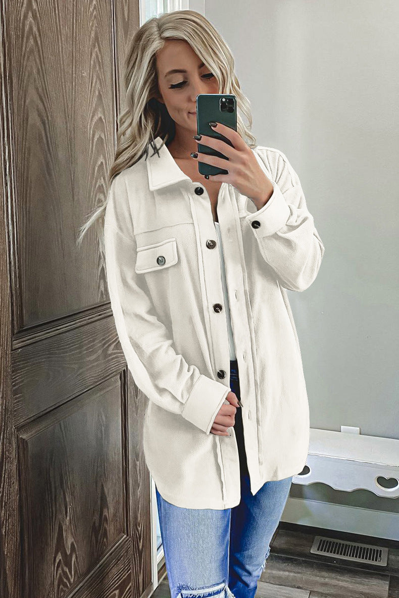 Amerikaanse effen kleur lange mouwen shacket