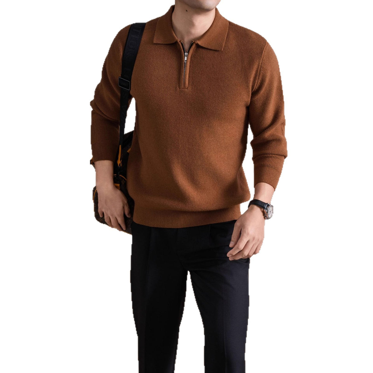 Men's Zippered Sheep Wool Blend Thickened Knit Sweater with Anti-Pilling Feature