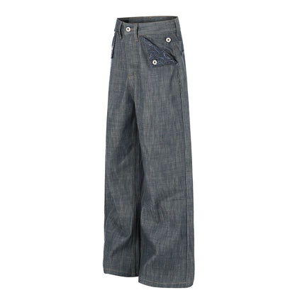 Loose Fit Cotton Denim Jeans Lake Green