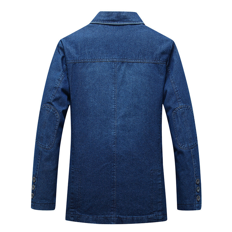 Men's Slim Fit Solid Color Denim Jacket Casual Zipper Hooded Coat