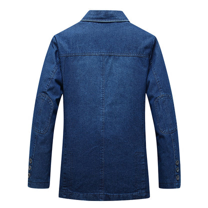 Men's Slim Fit Solid Color Denim Jacket Casual Zipper Hooded Coat