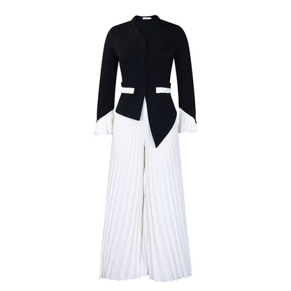 Elegant Flared Sleeve Top and Wide-Leg Pants Set