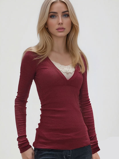 Womens Lace Detail Slim Fit Long Sleeve Shirt