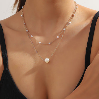 Fashion Imitation Pearl Layered Necklace with Heart Pendant for Women Men