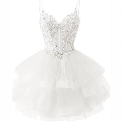 Spaghetti Strap Beaded Sequined Puffy Evening Dress