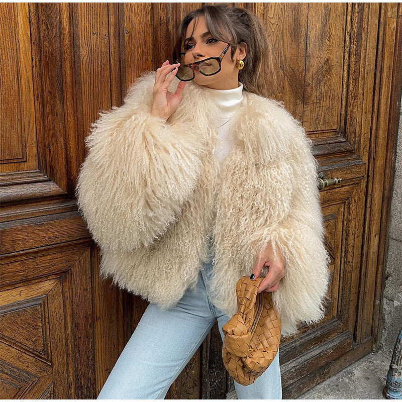 Women's short teddy fur coat