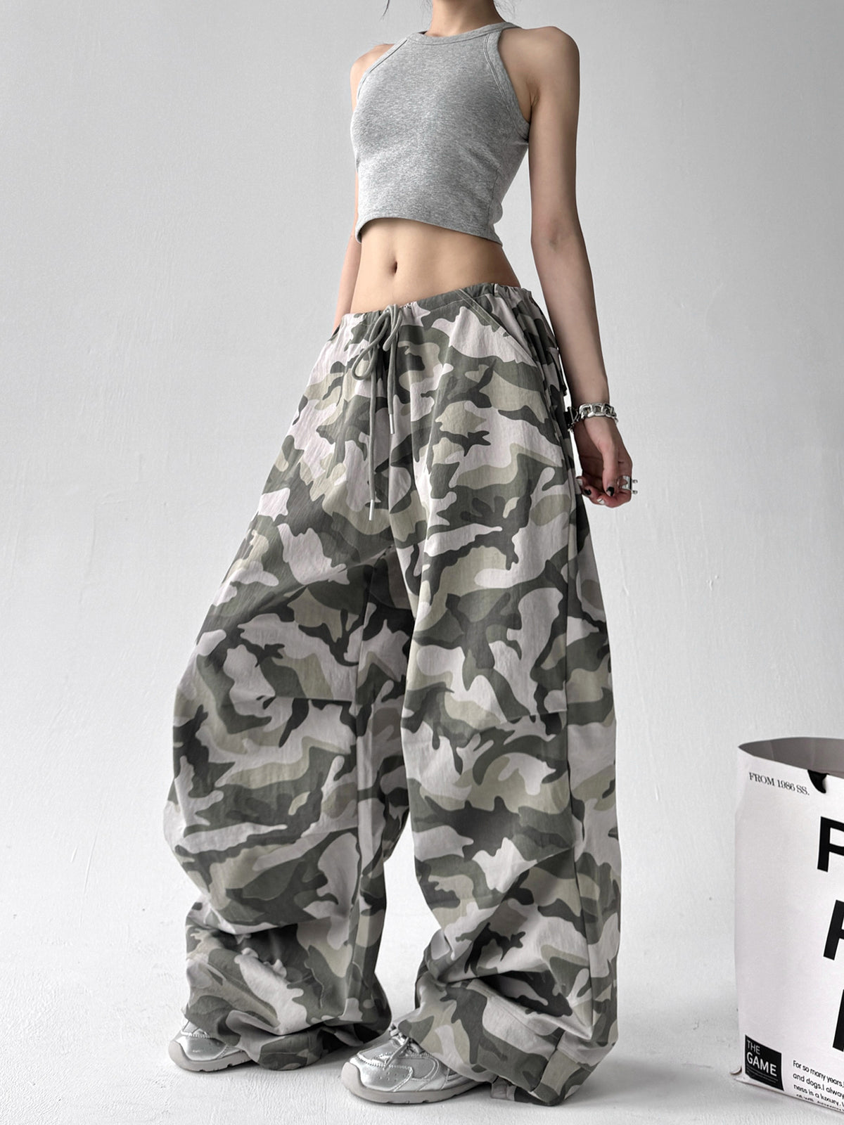 Camouflage casual broek met wijde pijpen